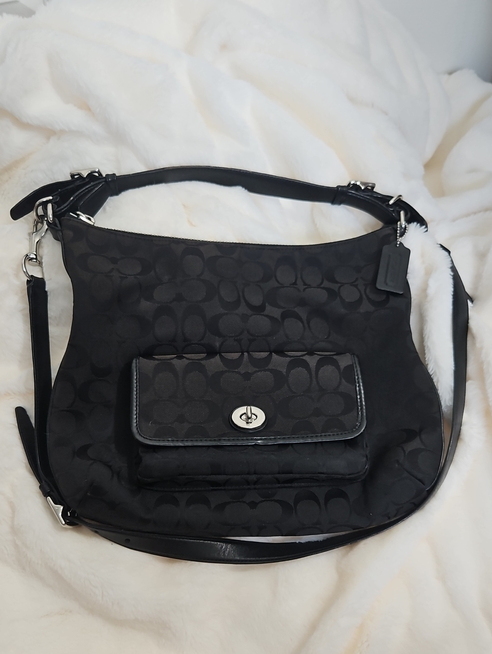 Coach Signature File Crossbody Shoulder Bag Black Jacquard Canvas Leather F25372
